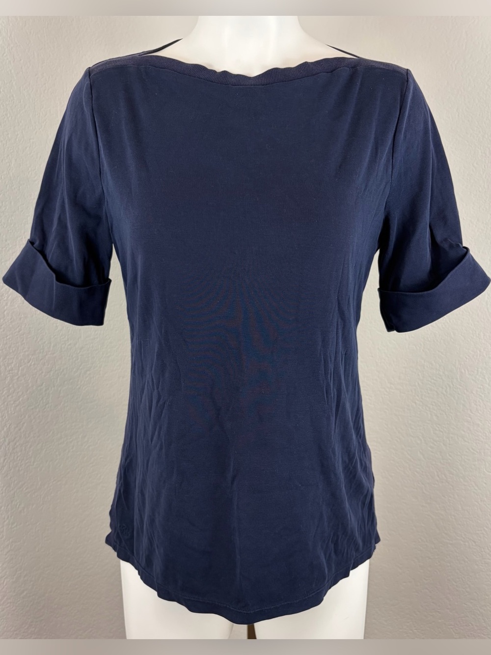 Lauren Ralph Lauren Navy Blue Bateau Neck Top